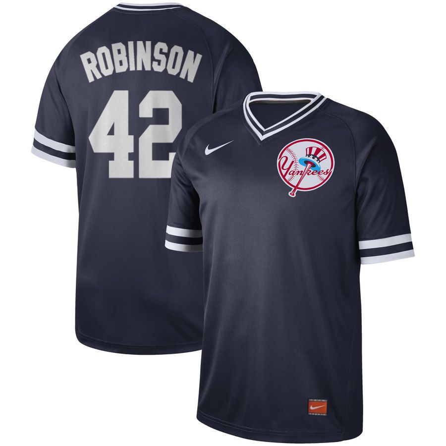 Men New York Yankees 42 Robinson Blue Nike Cooperstown Collection Legend V-Neck MLB Jersey